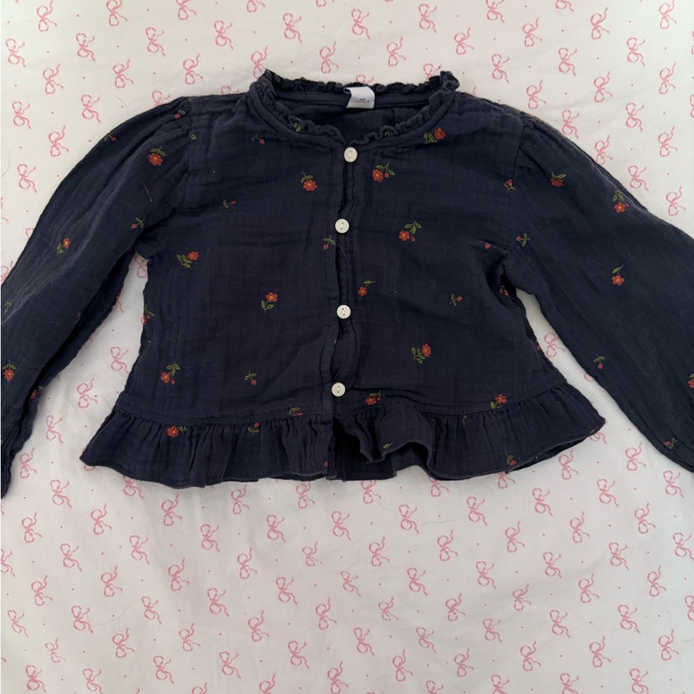 Old Navy Dark Blue Kids Button Down Shirt with Floral Accents